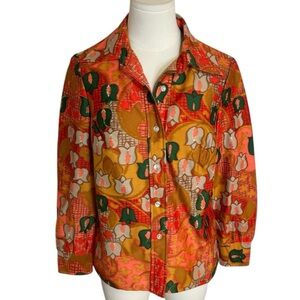 VTG‎ GREENCASTLE 60s 70s Hippie Button Up Long Sleeves Shirt S M Flower Power